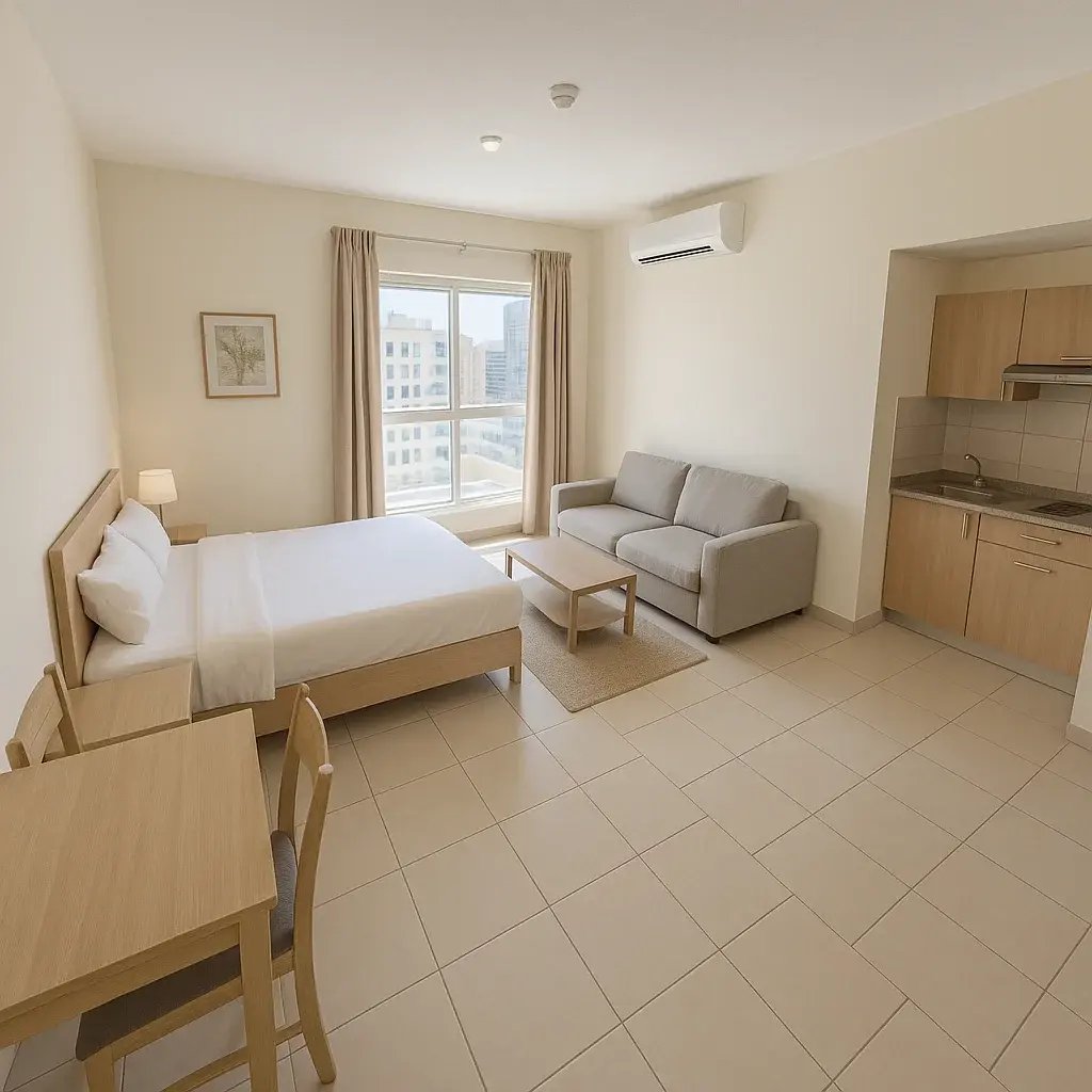 Spacious Studio room with cusions and big windows in Sharjah