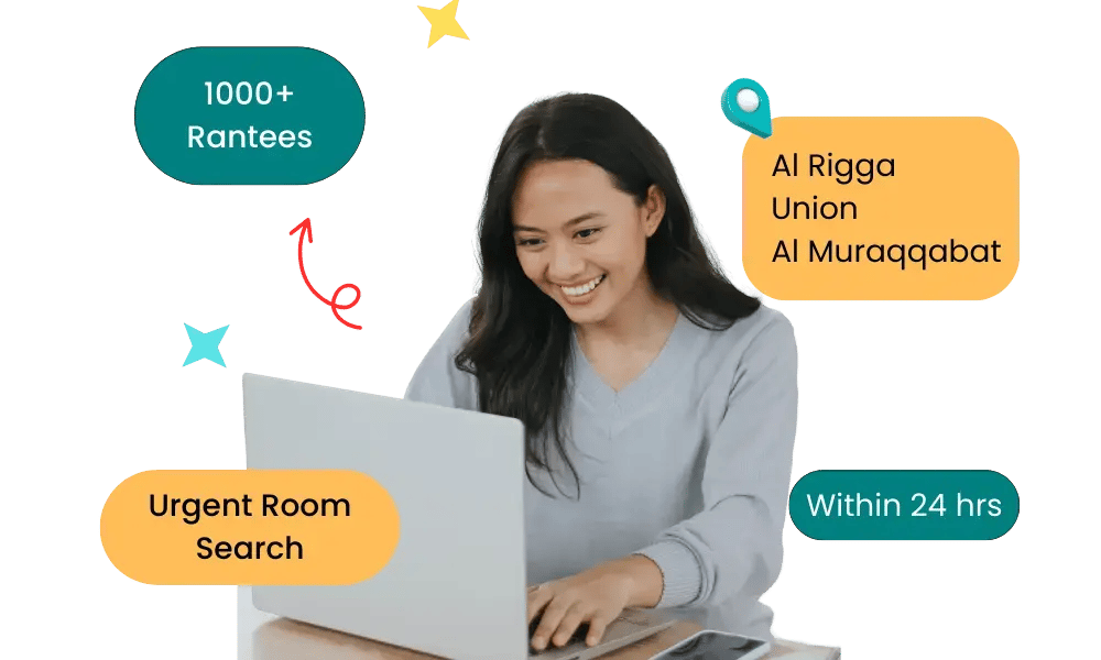 A girl searching for room in Dubai via website